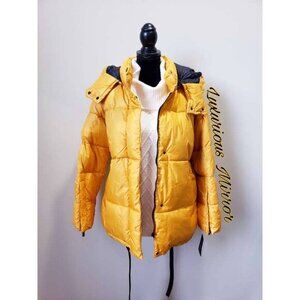 Steve Madden Women's Puffer Jacket Yellow Full Zip Hooded Mock Neck New Sz M